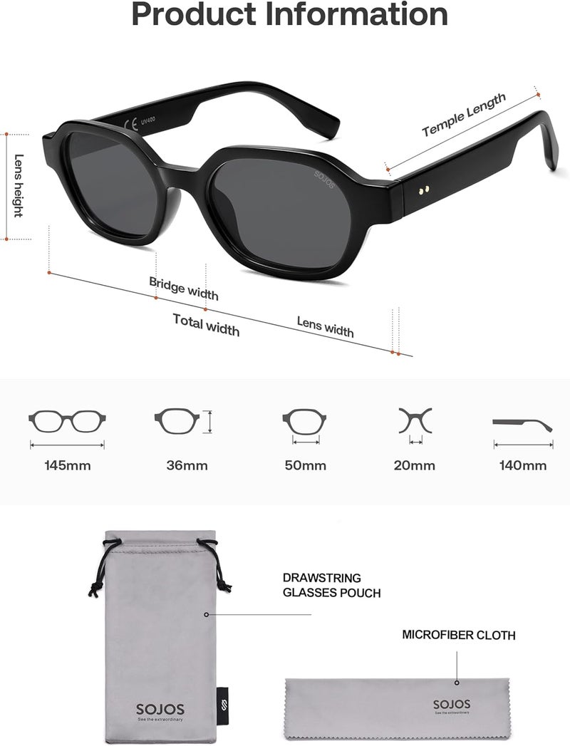 Sojos Retro Polarized Hexagon Sunglasses for Women Men, UV400 Trendy Rectangle 70s 80s 90s Shades SJ2389 - Image 5